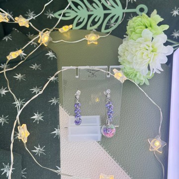 乾燥花玻璃球耳環