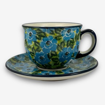 波蘭手繪手工陶-咖啡杯盤組 220ML 富貴藍系列 設計師款