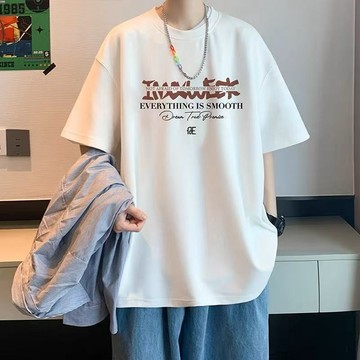 白色短袖男 純棉短袖男 T恤男 夏季上衣男 美式重磅短袖 復古運動短袖 潮牌上衣 圓領上衣 美式上衣 印花短袖