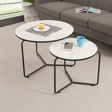 【Homelike】喜家居圓形大小茶几組(大理石色)(2217)