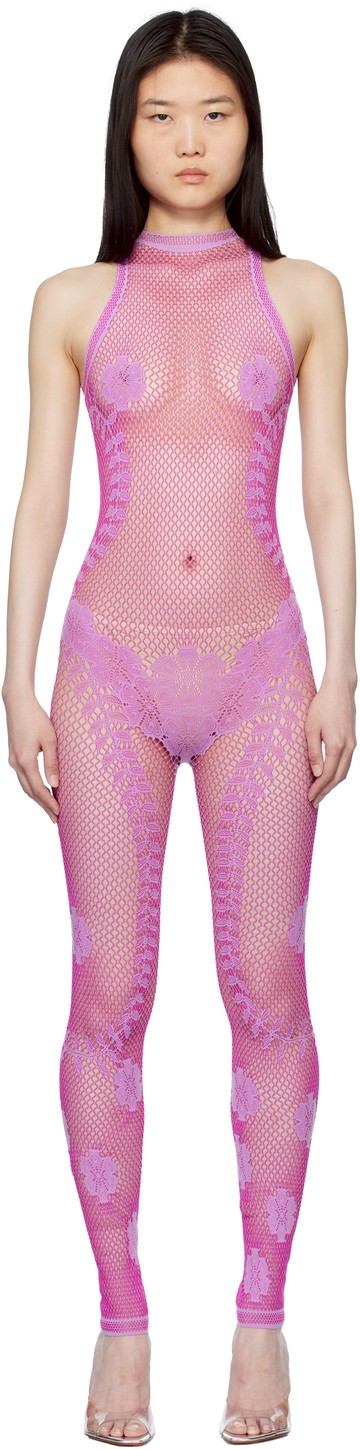 Poster Girl 紫色 Fetch Halterneck Fishnet 连身裤