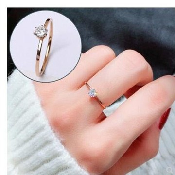 ⭐時尚首選⭐ 日韩订婚戒女镀玫瑰金钛钢饰品钻戒指婚戒礼物裸钻关节网红戒指 戒指 女戒 情侶對戒