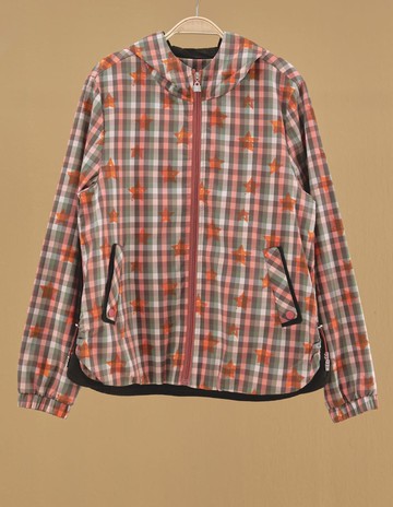 ★【喜芝梅】馬賽克星星格子圖案連帽夾克外套(橘色；M-2L) 223625271