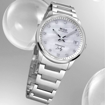 MIDO美度 廣告款 Commander Lady香榭仕女系列 銀面真鑽款35㎜ M6(M0212071110600)