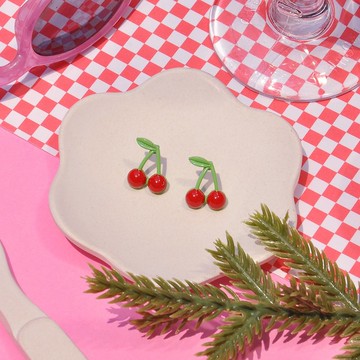 迷你櫻桃貼耳耳環/ 造型合金耳環