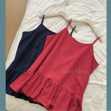台灣㊣現貨✨90公斤可穿日系百搭波點吊帶背心/Want Meow招財貓旺鋪