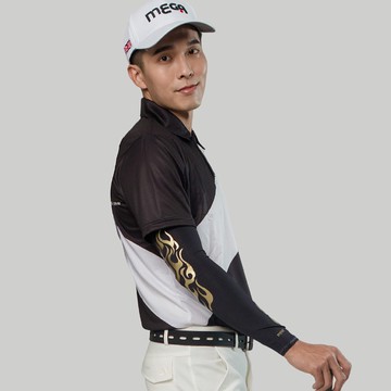 【MEGA COOUV】 防曬涼感圖騰袖套-黑底金色火焰款-不分男女尺寸