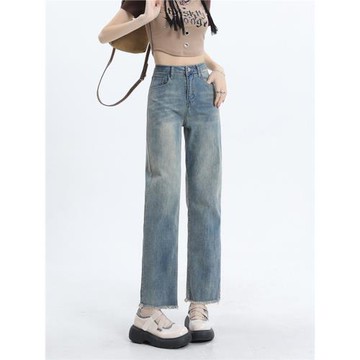 直筒牛仔褲女夏季薄款2025新款高腰顯瘦法棍煙管小個子寬松闊腿褲