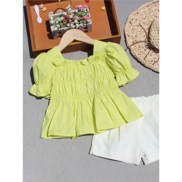 清庫存女童短袖襯衫夏裝新款韓版洋氣可愛抽皺娃娃衫棉質上衣