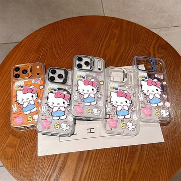 凱蒂kitty貓磁吸鏡頭支架防摔透明磁吸手機殼iPhone17 16 15 14 13 12 11 Pro Max保護殼