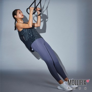 Mollifix 瑪莉菲絲 前交叉高腰包覆訓練動塑褲、瑜珈服、Legging (深灰藍)
