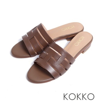 KOKKO氣質滿點寬帶編織涼拖鞋深咖色