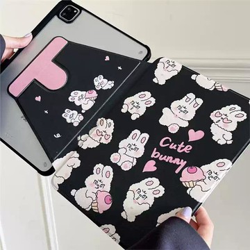 創意黑色粉色兔 旋轉保護殼 帶筆槽 適用 iPad Air M3 Pro 11吋 7 8 9 10代 mini7防摔殼