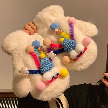 免運🔮冬季可愛搞怪毛絨連指網紅手套女保暖加絨戶外騎行防寒學生手套潮防滑防水手套 騎車手套 防風手套 保暖加絨加厚手套