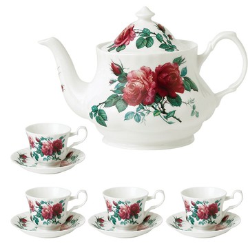 英國RK English Rose 英倫玫瑰系列下午茶具5件組 (1壺4杯盤)