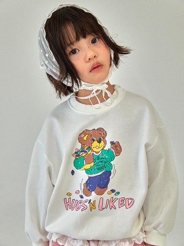 Cartoon Bear Cotton Blend Oversized Sweatshirt [Beige] (S-JM)