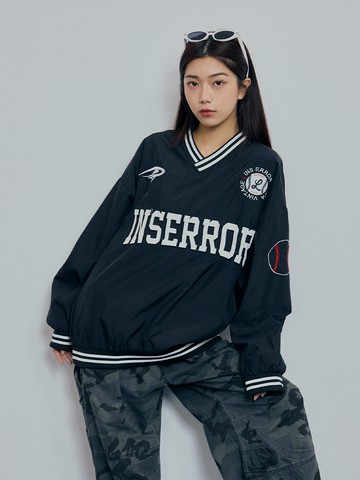 美式拼接V領棒球限定大學T