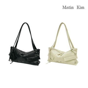 【MATIN KIM】寬版皮革肩背包  兩色 官方直營