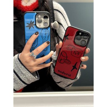 玩殼總動員 超可愛萌趣餐具！韓國ins風卡通黑邊滴膠適用蘋果17promax手機殼iphone16/15原創14簡約13涂鴉