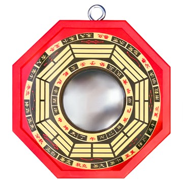 財神小舖 居家鎮宅 小八卦鏡 FA-3305-1 直徑10cm  八卦凸鏡 金色 + 紅色  1個