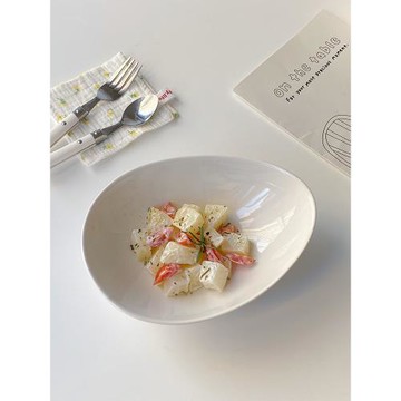 穆尼 ins風日式陶瓷橢圓形深盤家用蛋形簡約餐具菜盤點心盤子餐盤