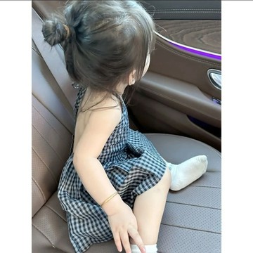 Mimo⭐女寶連衣裙夏季兒童無袖掛脖吊帶裙格子公主裙子超萌露背