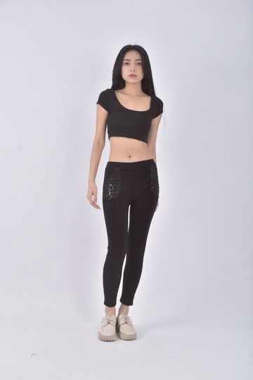 (L) 高腰棉質黑色長褲