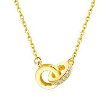 【ANGEL】韓版電鍍金女士圓型雙環吊墜項鍊(金色)