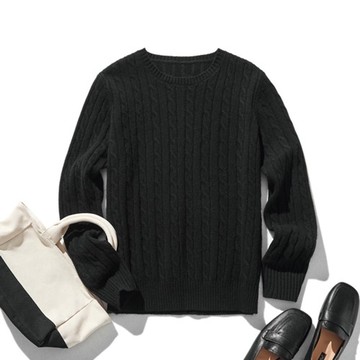 隨性時尚 麻花編織 毛衣 100%羊毛 黑色 231103-6