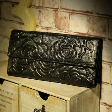 歐美復古風/壓花兩折式多隔層長夾 十天預購