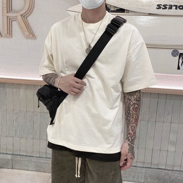 【AMERO】男女裝 圓領短袖T恤 素面 落肩款 情侶裝