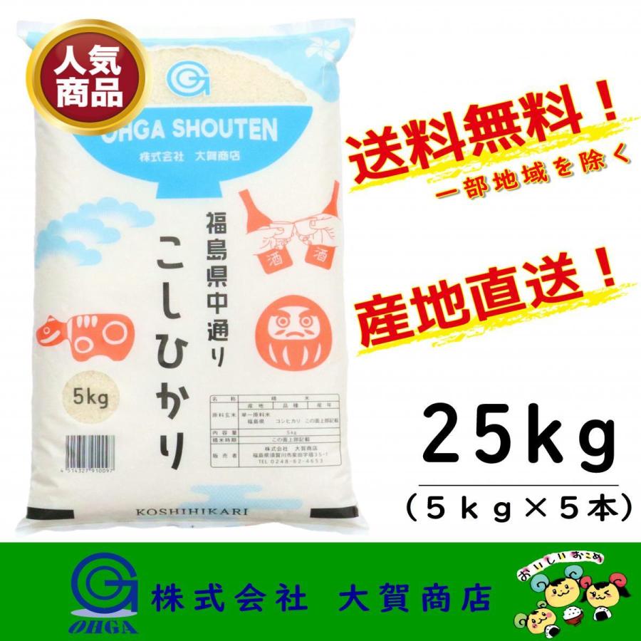 新米 5年産 お米 米 コシヒカリ 小分け 白米 25kg 安い 美味い 福島県産 送料無料 福島県中通り産コシヒカリ5kgx5本入り