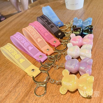 【點悅家】壓克力坐姿小熊鑰匙扣 小熊鑰匙圈 可愛包包掛飾 汽車鑰匙鏈 創意ins風 G14
