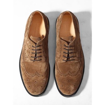 TRD新款英倫復古男士布洛克雕花休閑鞋真皮反絨內支線手工鞋圓頭