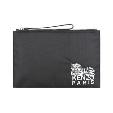 KENZO經典虎頭刺繡聚酯纖維Varsity拉鍊手拿包(大/黑)