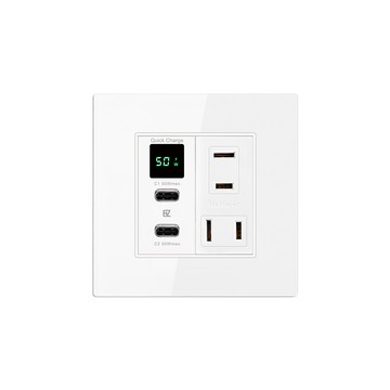 EZ CHARGER 鋼化玻璃86面板_50W USB快充插座+雙AC插座_台灣及國際安全認證