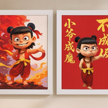 台灣發票快速出貨 哪吒鑽石畫 DIY手作 卡通鑽石畫套裝手工diy 鑽敖丙哪吒之魔童繪畫海洋卡通桌面擺件哪吒 付配件