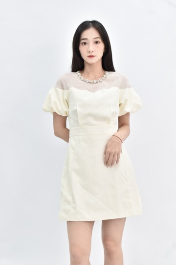 (S) 【德馨私服】h m質感雪紡短袖白色洋裝
