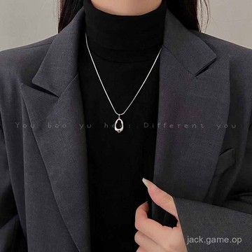 S925純銀水滴吊墜項鏈女長款輕奢小衆鎖骨鏈夏天高級感頸鏈配飾