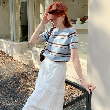 【HARPER】百搭層次條紋針織上衣 | 現貨 條紋上衣 短袖 針織 短版 秋冬【CLZ88138J】