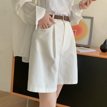 配腰帶 高腰工裝短褲 西裝短褲女 夏天短褲 休閒短褲 五份短褲 闊腿短褲