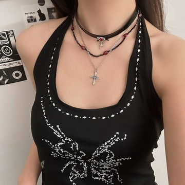 【台灣公司 可打統編】免運 暗黑系甜酷辣妹風紅色愛心十字架項鏈女choker小眾設計鎖骨鏈頸鏈 可開發票 全館五折 工廠現貨直銷 新品特價 z9211