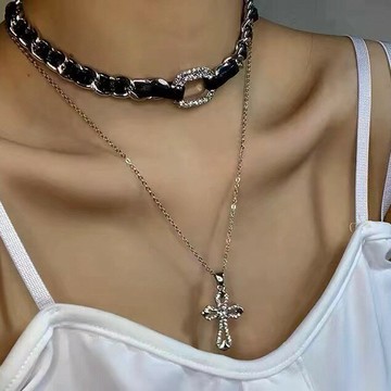 【台灣公司 可打統編】免運 歐美復古十字架雙層疊戴項鏈女輕奢百搭小眾高級感辣妹項圈新款潮 可開發票 全館五折 工廠現貨直銷 新品特價 z9211