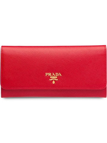 Prada - logo-plaque continental wallet - women - Leather/Metal - One Size - Red