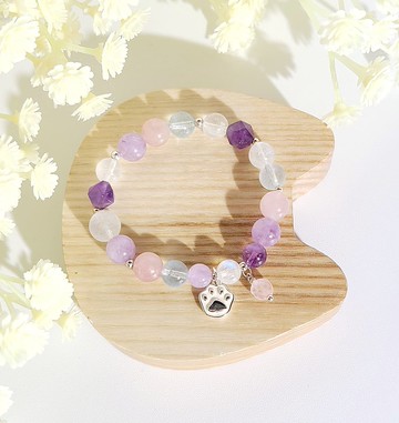 繽紛清新 - 天然藍光白月光石/淡粉晶/海藍寶/紫晶手鍊
