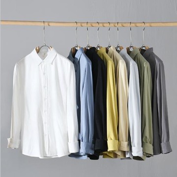 春秋男純棉長袖翻領襯衣職業休閑青年便單襯衫工裝上衣日常寸衫衣