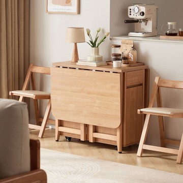 hoi!林氏木業北歐原木風靈動摺疊餐桌 OU2R+摺疊餐椅 OU1S (一桌兩椅)