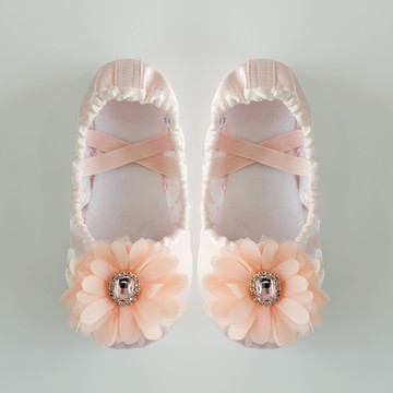 女童祖母綠緞面芭蕾舞鞋  150mm  杏色