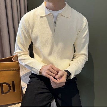 復古針織套頭毛衣男翻領重磅保暖長袖美式秋冬季新款上衣男