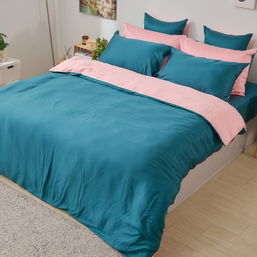 戀家小舖 60支素色天絲 永恆系列 床包兩用被套枕套4件組  雙人  孔雀藍